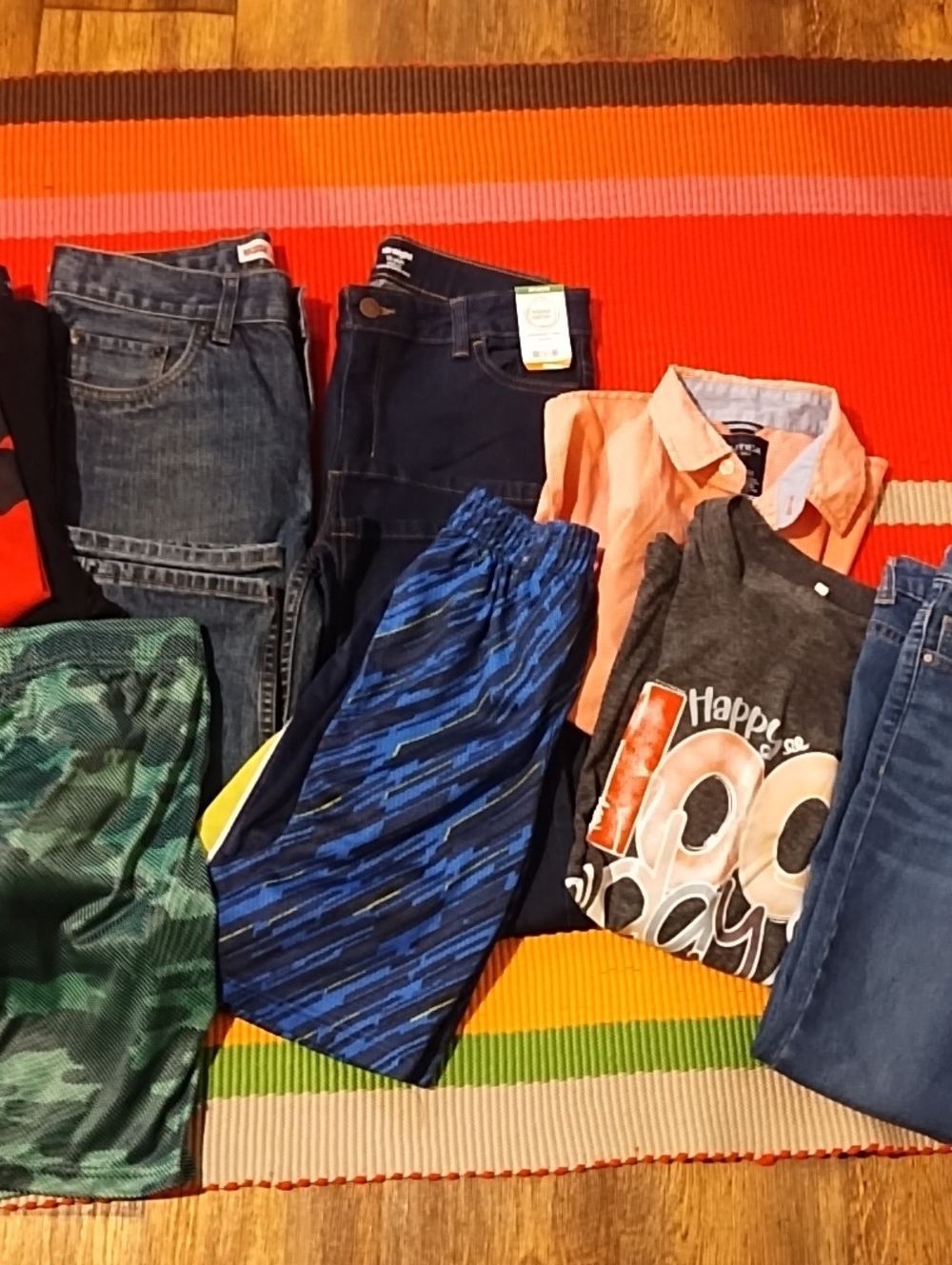 Bundle Of 8 Athletic Shorts with Mixed Kids Tops 10-12 Plus Jeans.